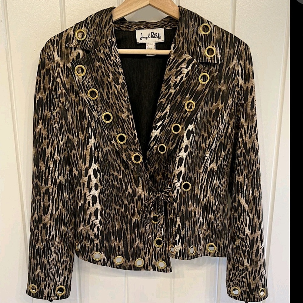 JOSEPH RIBKOFF Grommet Animal Print Blazer Jacket